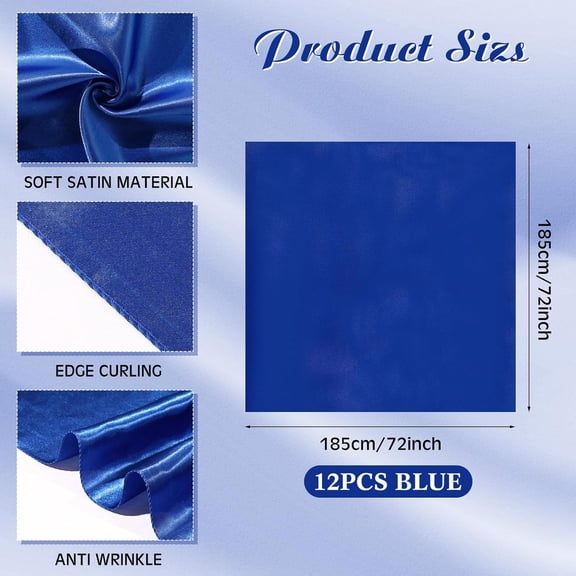 12 Pcs 72 Inch Satin Tablecloth Square Overlay Smooth Fabric Tablecloth Satin Table Cover Fabric Decoration Dining Cloths for Party Wedding Banquet Table Decoration(Royal Blue)