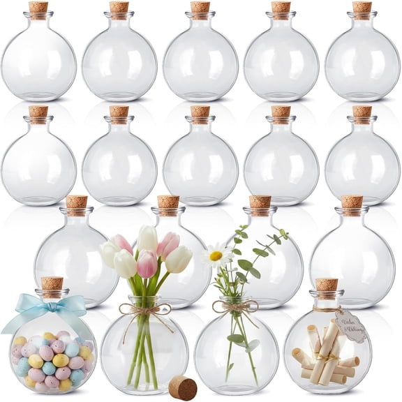 12 Pcs 8.5 oz Glass Potion Bottles with Cork, Round Spherical Apothecary & Decorative Bottles for Candy, Spices, Vanilla Extract, Wish Messages, Snow Globe & DIY Crafts (Classic)