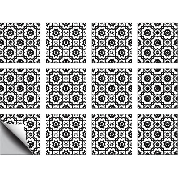 12 Pcs 8in Wall Stickers Black and White Geometric Peel and Stick Wall Tile Stickers Leather Grain Texture Waterproof Self Adhesive Stick on Tile Decals DIY Making