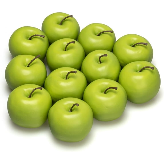 12 Pcs 8inch Green Fake Apples Decoration Lifelike Plastic ApplesFaux Fruits for Home Kitchen Decoration (Green)