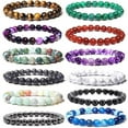 12 Pcs 8mm Gemstones Beaded Bracelets for Men Women Stone Bead Healing