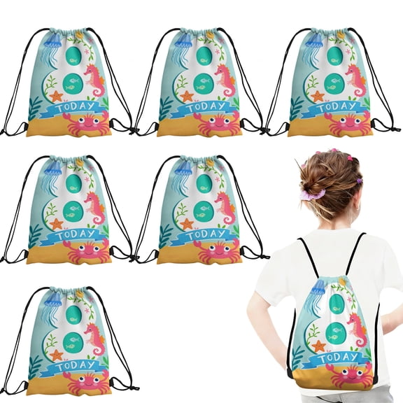 12 Pcs 8th Birthday Cartoon Underwater World Theme Drawstring Backpack, Lightweight Sports Sackpack for Daily Use, Travel, and Birthday Party Decorations 27x34cm