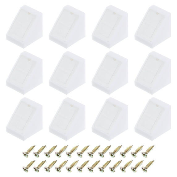 12 Pcs 90 Degree Plastic Corner Braces, 20x18x20mm Shelf Right Angle Brackets with Screws, White