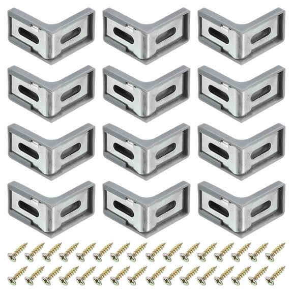 12 Pcs 90 Degree Plastic Corner Braces, 28x17.5x28mm Shelf Right Angle Brackets with Screws, Gray