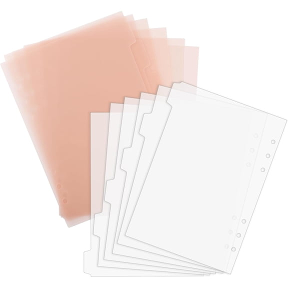 12 Pcs A5 Binder Dividers, 6 Holes Clear A5 Binder Inserts Index with Tabs Insertable Plastic Index Divider Sheets 6 Rings Planner Dividers Page for Notebook Journal Diary Memo Notepad (Pink, White)