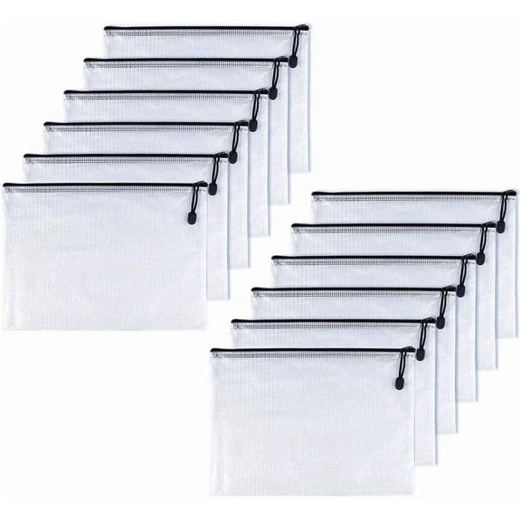 -12 Pcs A6,Mesh Zipper Pouch Document Folders Bag Zipper Zip File Folders,Puzzle Bags for Organizing Storage (Black, 4.5"x 6")