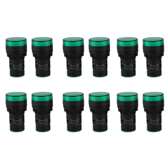 12 Pcs AC220V Green LED Power Indicator Pilot Signal Light Lamp 22mm Dia,12 x LED Indicator Pilot Lights,Green light