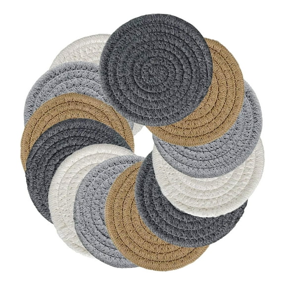 12 Pcs Absorbent Coasters for Drinks, 4.3"/11 cm Heat Resistant Coasters for Coffee Table, Minimalist Woven Cups Coasters for Home Decor Office Dining Desk Tabletop Protection