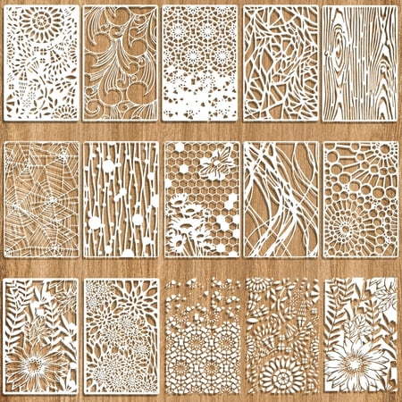 12 Pcs Abstract Geometric Texture Stencils for Painting, Mixed Stencils for C...