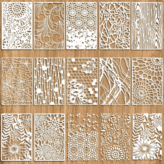 12 Pcs Abstract Geometric Texture Stencils for Painting, Mixed Stencils for C...