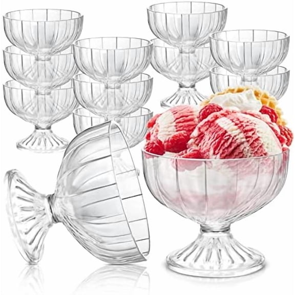12 Pcs Acrylic Ice Cream Bowls 10 oz Clear Dessert Bowls with Footed Ice Cream Cups Cute Plastic Trifle Tableware for Serving Sundae Salad Fruit Snack Holiday Party$$Home Decor, Kitchen, & Other