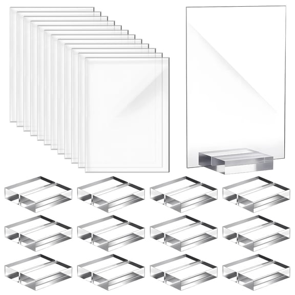 12 Pcs Acrylic Place Card Holders, Includes 12 Sign Panels, Clear Table Number Stands, Double-Sided Menu Displays for Restaurants, Events, Weddings, Business