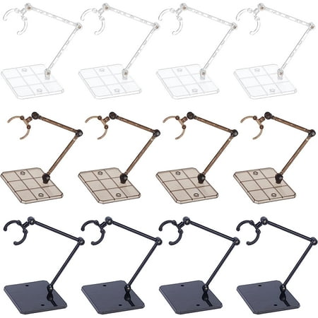 12 Pcs Action Figure Stand Assembly Action Figure Display Holder Black/Clear/Brown Action Holder Base Model Support Stand for 6 inch Action Figures Compatible with HG RG SD SHF