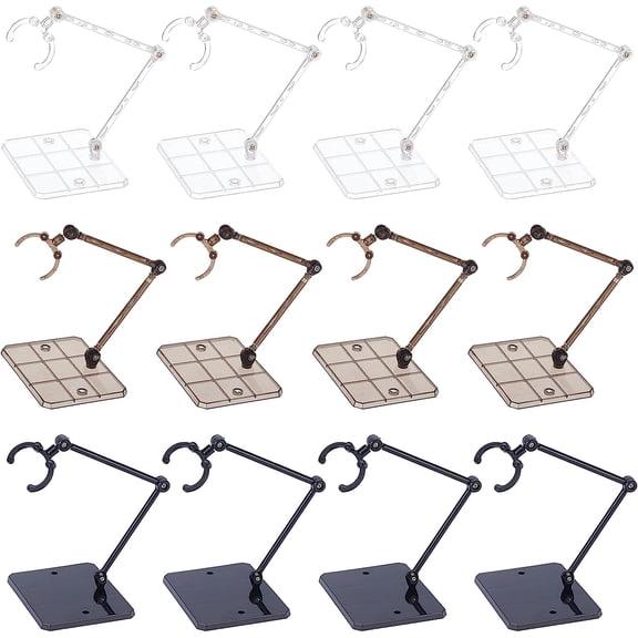 12 Pcs Action Figure Stand Assembly Action Figure Display Holder Black/Clear/Brown Action Holder Base Model Support Stand for 6 inch Action Figures Compatible with HG RG SD SHF