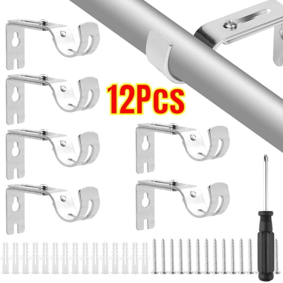 12 Pcs Adjustable Curtain Rod Brackets, Premium Rod Brackets for Wall Metal Drapery Rod Holders Hardware Window Curtain Rod Support Hanger for 25mm Rod