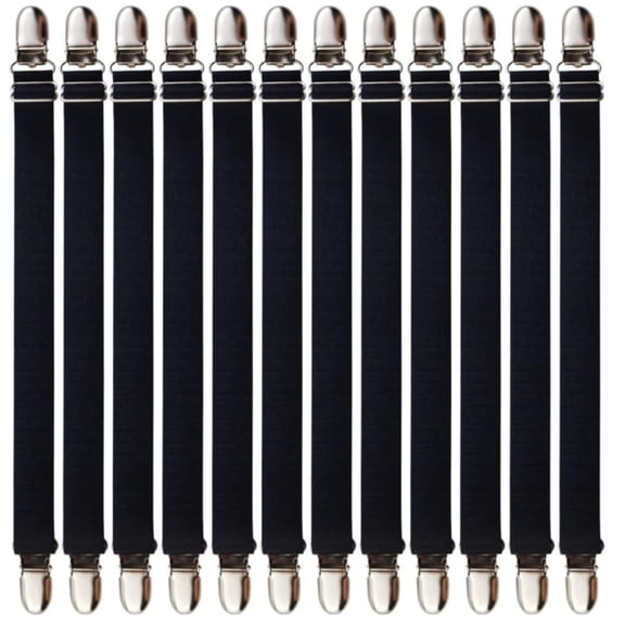 12 Pcs Adjustable Fitted Bed Sheet Clips Straps, Heavy Duty Elastic Mattress Corner Fasteners for Bed Couch, Black 8-12 Inch