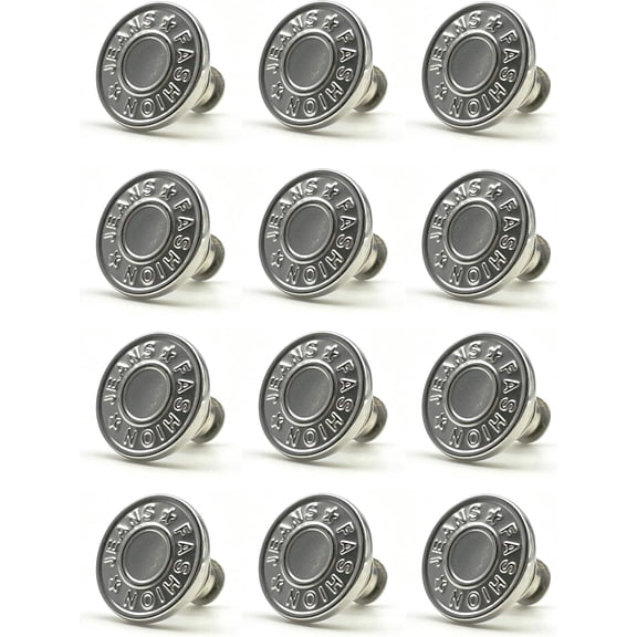 12 Pcs Adjustable No-Sew Jean Buttons - Removable Metal Snap Tack for Pants, Jackets, Denim - 17mm