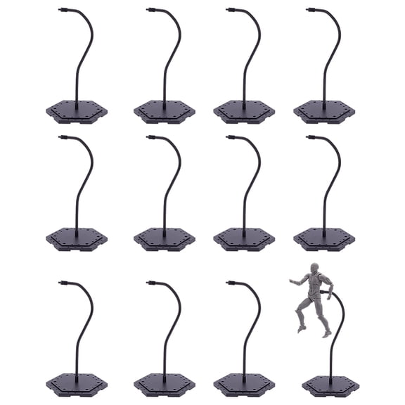 12 Pcs Adjustable Plastic Action Figure Stand (No Waist Clip Design) Black with Base Action Display Stand for 6inch/15cm Figures Compatible with DC HG Anime Figure Model DIY