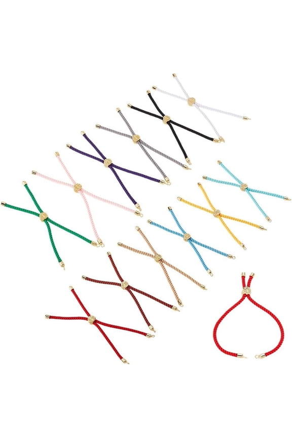 12 Pcs Adjustable Slider Bracelet 12 Colors Nylon Twisting BraceletCord Bracelets Adjustable Cord Bracelet with Metal Findings for DIY Crafting Jewelry Making colorful