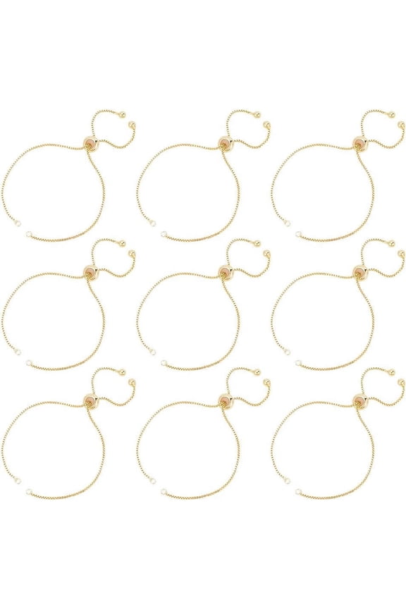 12 Pcs Adjustable Slider Bracelets 4.5 Inches Long 18K Gold Plated Brass Adjustable Bracelet Chains Slider Semi Finished Chain