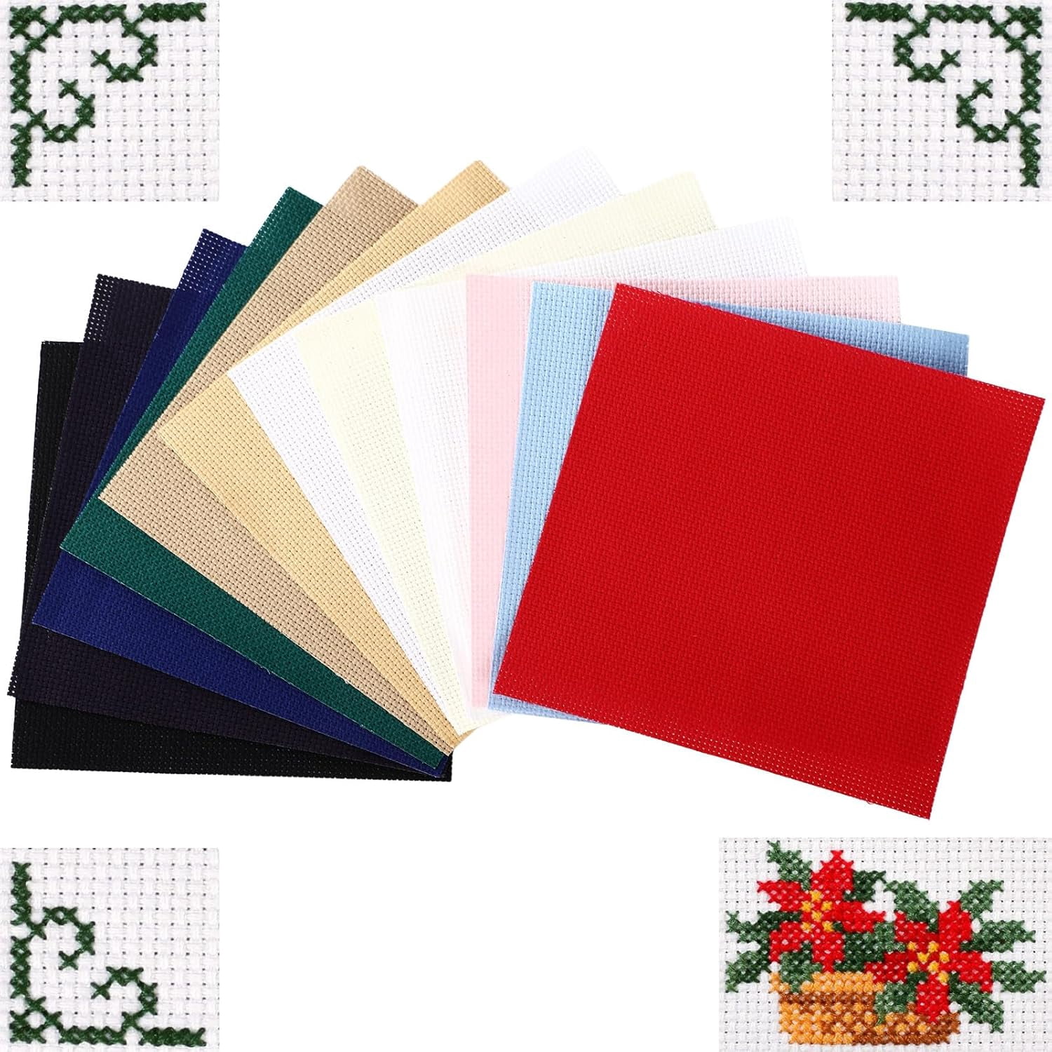 12 Pcs Aida Cloth 12 Color 14 Count Cross Stitch Fabric DIY Cross Stitch for Embroidery DIY Handmade Art Craft (5.9 x 5.9 Inch)
