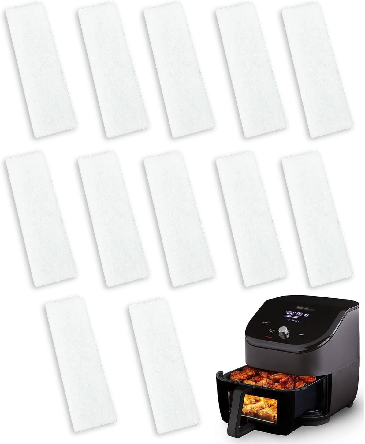 Trianu Air Fryer Replacement Filters, 12 Pcs Activated Cotton,  Deodorization, Lampblack Removal, White - Walmart.com