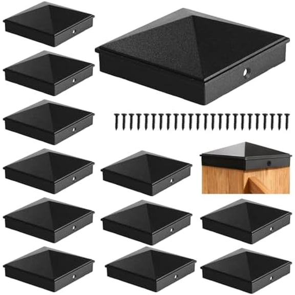 12 Pcs Aluminum 4 x 4 in Post Caps with 24 Screws - Pyramid Heavy-Duty Fence Post Caps, Weatherproof Post Caps for Wood Posts, Fence Post Caps Cover for Cedar Fence Deck Mailbox, Black