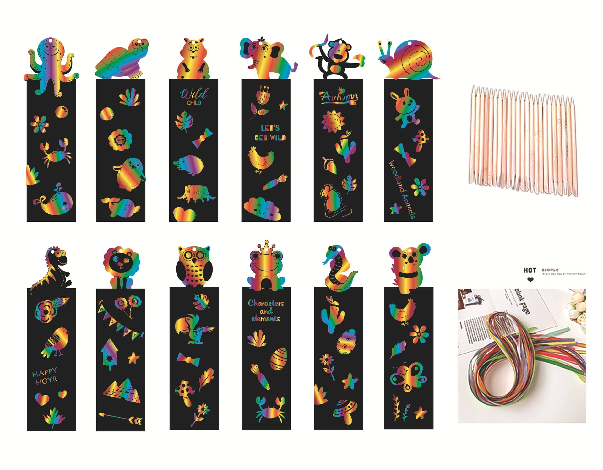 12 Pcs Animal Bookmarks Scratch Drawing Paper Diy Magic Scratch Art ...