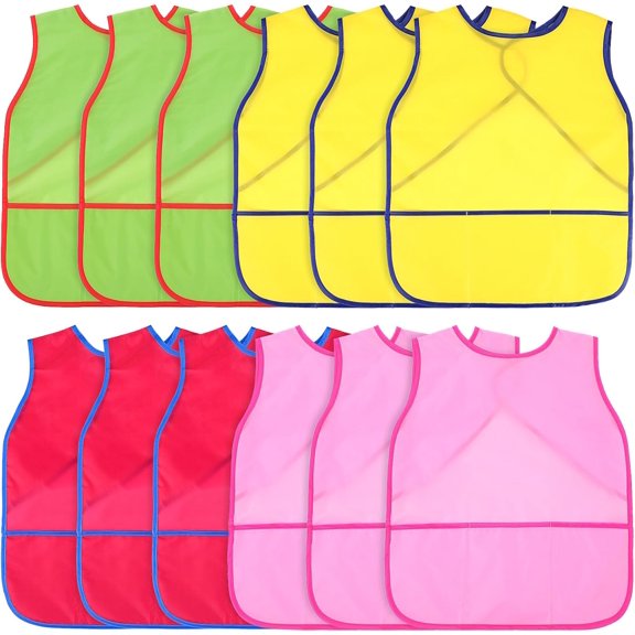 12 Pcs Art Smock for Kids Waterproof Painting Aprons Sleeveless Children with Pockets Age 3 to 8 Paint Craft Activity