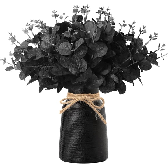 12 Pcs Artificial Black Eucalyptus Stems, 14" Faux Eucalyptus Leaves Branches Bouquet DIY Flower Arrangement, Black Silk Leaf for Halloween Centerpiece Farmhouse Home Decor(Vase Not Include)