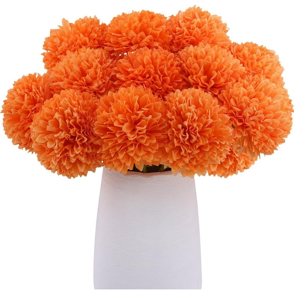 12 Pcs Artificial Chrysanthemums Fall Flowers Silk Orange Marigold Flowers Fake Mums Flower for Wedding Autumn Day of The Dead Home Decor (12, Orange)