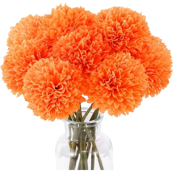 12 Pcs Artificial Chrysanthemums Fall Flowers Silk Orange Marigolds Flowers Fake Mums Flower for Autumn Dia de Los Muertos Diwali Day of The Dead Home Decor (12, Orange)