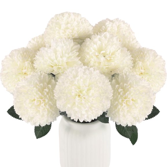 12 Pcs Artificial Chrysanthemums Flowers Ball Flower, Fake Mums Flowers White Silk Flowers for Spring Home Decor Indoor Floral Arrangement Table Centerpiece