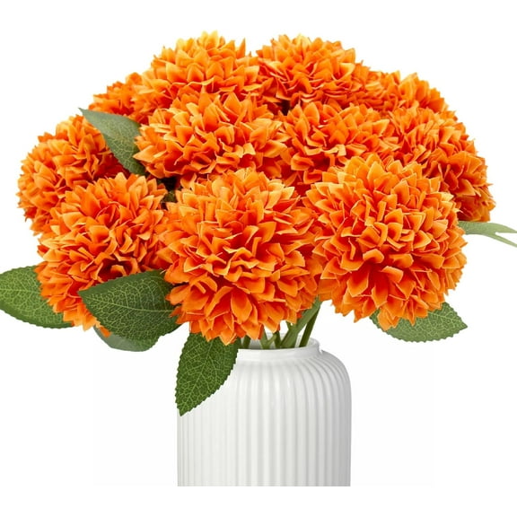 12 Pcs Artificial Chrysanthemums Flowers Ball Flower Fall Artificial Flowers Orange Fake Mums for Indoor Floral Arrangement Fall Table Centerpiece (Orange)