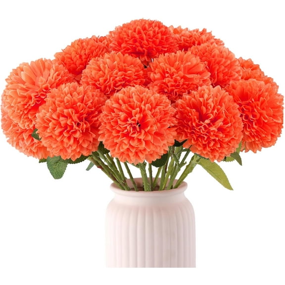 12 Pcs Artificial Chrysanthemums Flowers Ball Flower, Orange Fake Mums Silk Fall Flowers for Autumn Home Decor Indoor Floral Arrangement Table Centerpiece (12, Orange)