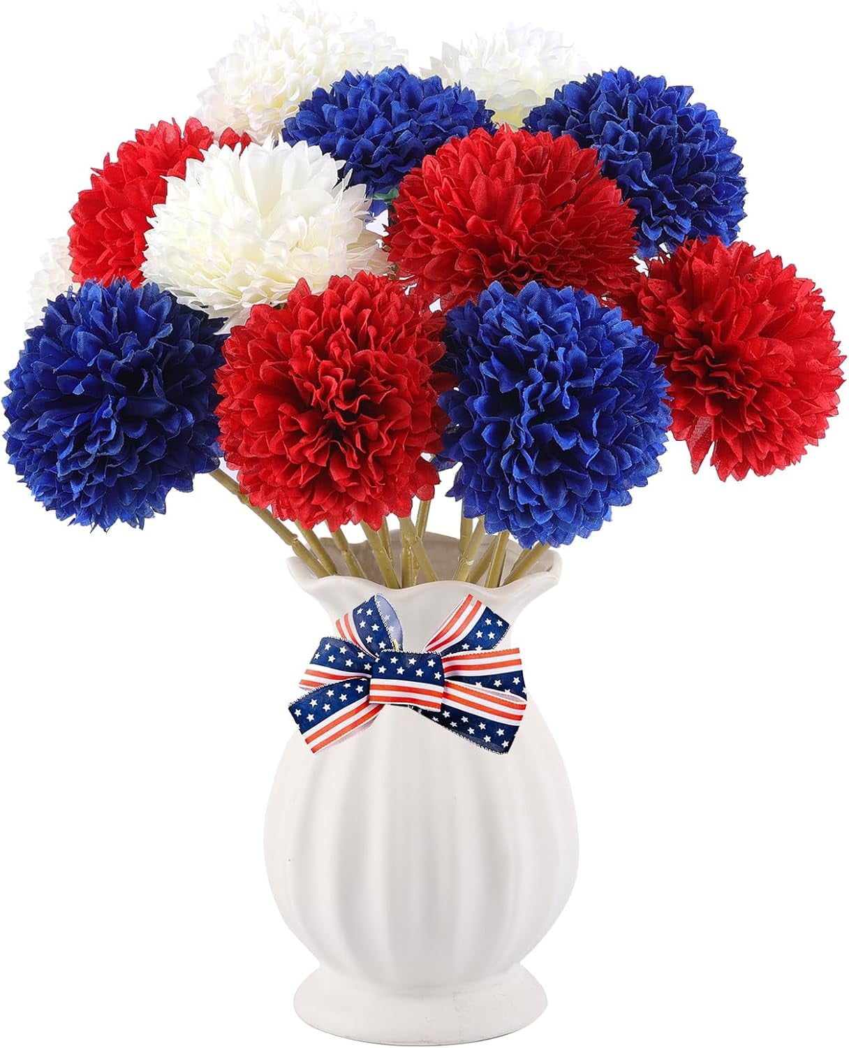 12 Pcs Artificial Chrysanthemums Flowers Patriotic Flowers 4th of July