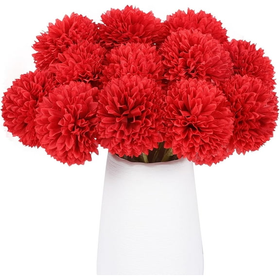 12 Pcs Artificial Chrysanthemums Flowers Silk Fake Mums Flowers for Halloween Ghothic Wedding Table Centerpiece Christmas Home Decor