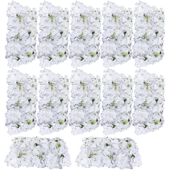 12 Pcs Artificial Flower Wall Panels, 24" X 16" Artificial Silk Rose Peony Floral Backdrop, Wedding Wall DIY 3D Floral Panels Handmade Fake Flower Screen for Wedding Party, Home Decor (White)