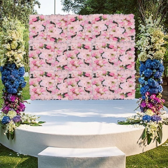 12 Pcs Artificial Flower Wall Panels 24"x16" Pink Rose Backdrop, Romantic Floral Grid Screen for Wedding Bridal Shower Nursery Salon Decor