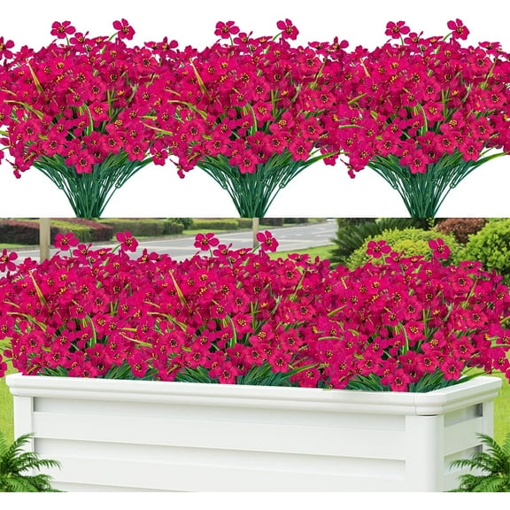 12 Pcs Artificial Flowers for Outdoor,Plastic Flowers Decoration, UV Resistant Faux Flowers Shrubs, Artificial Plants for Indoor Outside Garden Home Wedding Farmhouse（Rose Red）