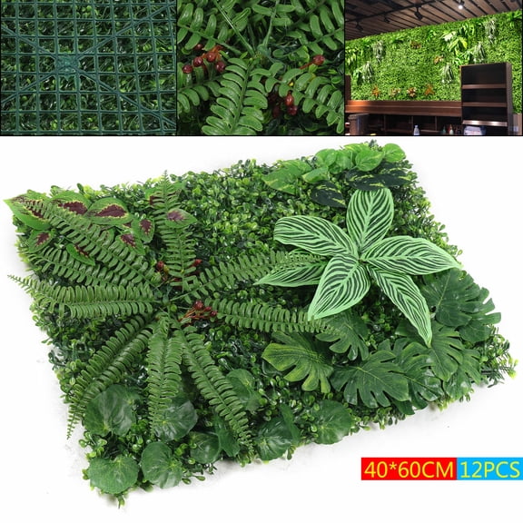 12 Pcs Artificial Plant Wall Mat Greenery Wall Hedge Grass Fence Foliage Panel 60*40*4cm for Fence, Walls, Patio
