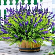 12 Pcs Artificial Plants Outdoor, 17.7" Tall Artificial Faux Flowers Outdoor Fake Plants UV Resistant, Lifelike Fake Flowers Plastic Greenery for Porch Garden P