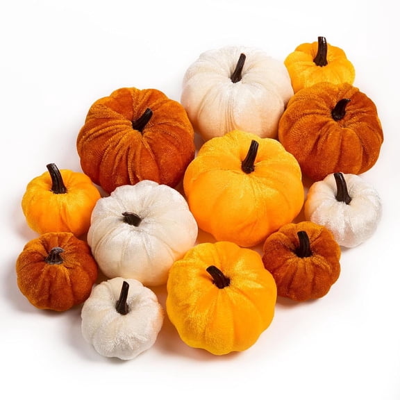 12 Pcs Artificial Pumpkins Fall Decorations, Mini Small Fake Pumpkin for Autumn Harvest Halloween Thanksgiving Faux Pumpkins Home Table Decor