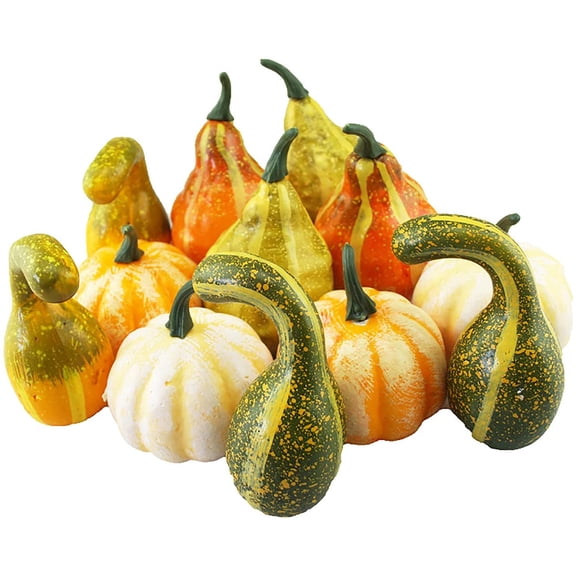 12 Pcs Artificial Pumpkins and Gourds Set, Small Faux Foam Pumpkins Artificial Vegetables for Halloween Fall Thanksgiving Party Table Decoration Supply (12pcs)