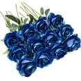 thumbnail image 1 of 12 Pcs Artificial Rose Flowers Blossom Real Touch Silk Faux Roses with Stem Rose Bouquets for Home Decoration Wedding Party Garden Floral Decor Valentine's Day Gift, Blue, 1 of 7