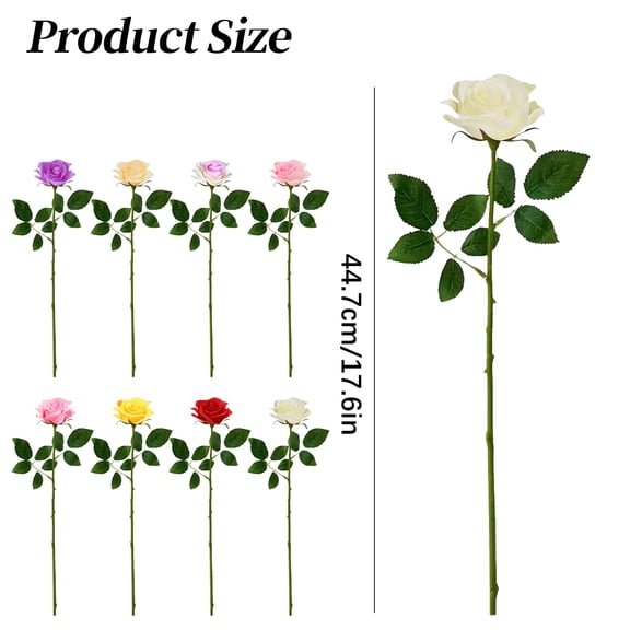 12 Pcs Artificial Roses, Long Stem Silk Flowers, SSNTSY Realistic Faux Roses Bouquet, Fake Rose Branch with Leaves for Wedding Home Party Decor, 17.7"