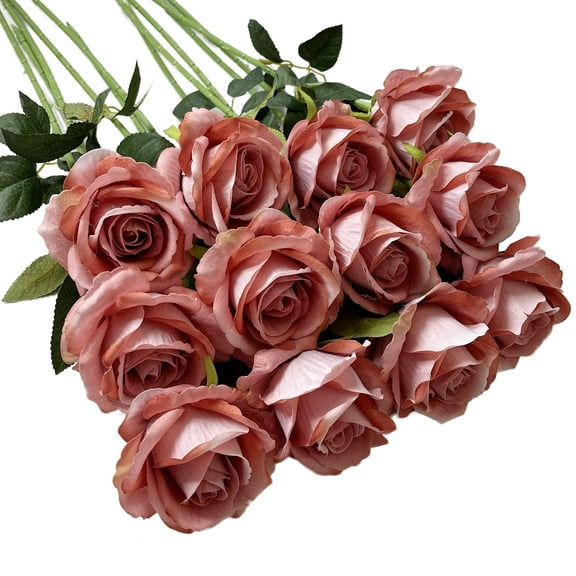 12 Pcs Artificial Silk Flowers Roses with Long Stems Blossom Artificial Rose Flowers for Bridal Wedding Floral Bouquets Home Office Decor