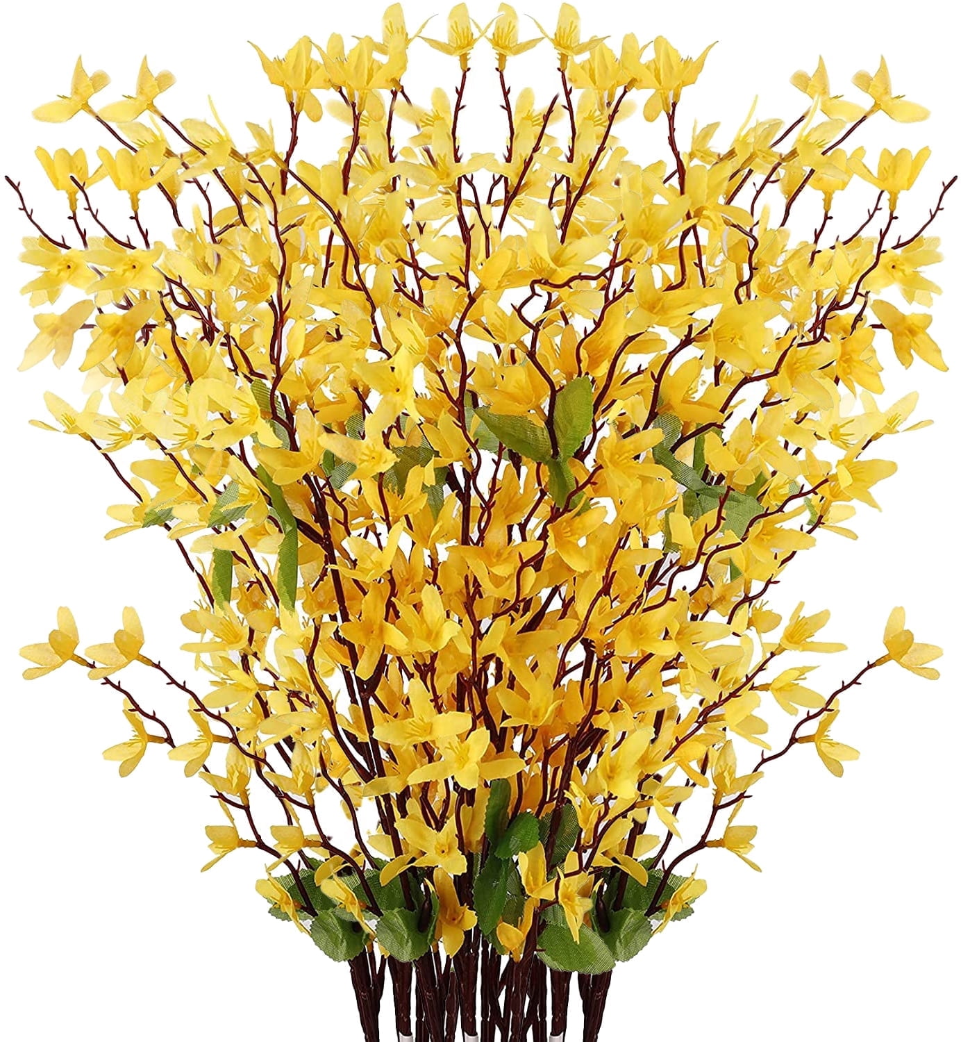 12 Pcs Artificial Silk Forsythia Flower Branches Artificial Flowers Yellow Silk Forsythia Flowers with Stems Fake Jasmine Spring Flowers Orchids for Wedding Floral Arrangement Party Table Decor