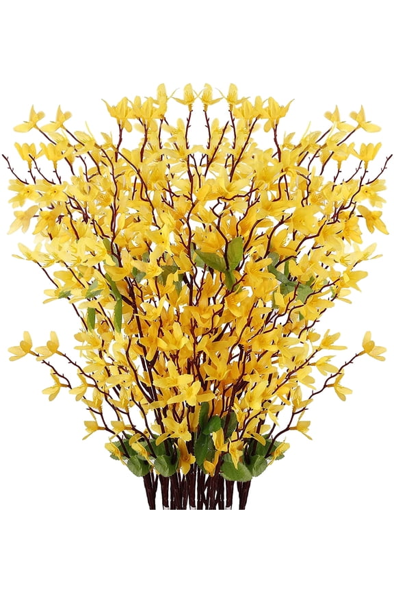 12 Pcs Artificial Silk Forsythia Flower Branches Artificial Flowers Yellow Silk Forsythia Flowers with Stems Fake Jasmine Spring Flowers Orchids for Wedding Floral Arrangement Party Table Decor