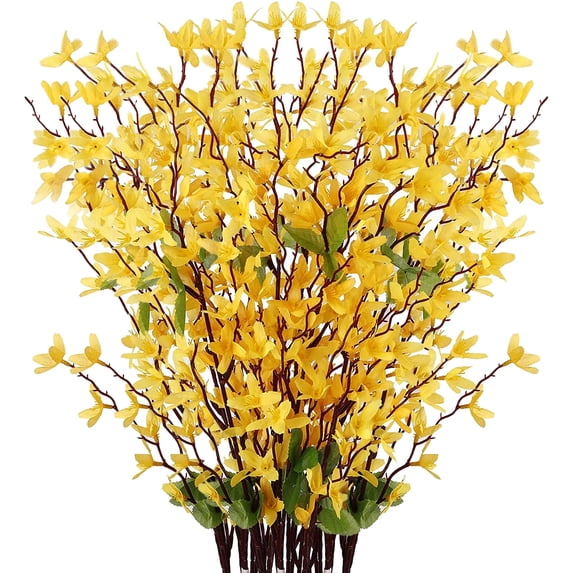 12 Pcs Artificial Silk Forsythia Flower Branches Artificial Flowers Yellow Silk Forsythia Flowers with Stems Fake Jasmine Spring Flowers Orchids for Wedding Floral Arrangement Party Table Decor